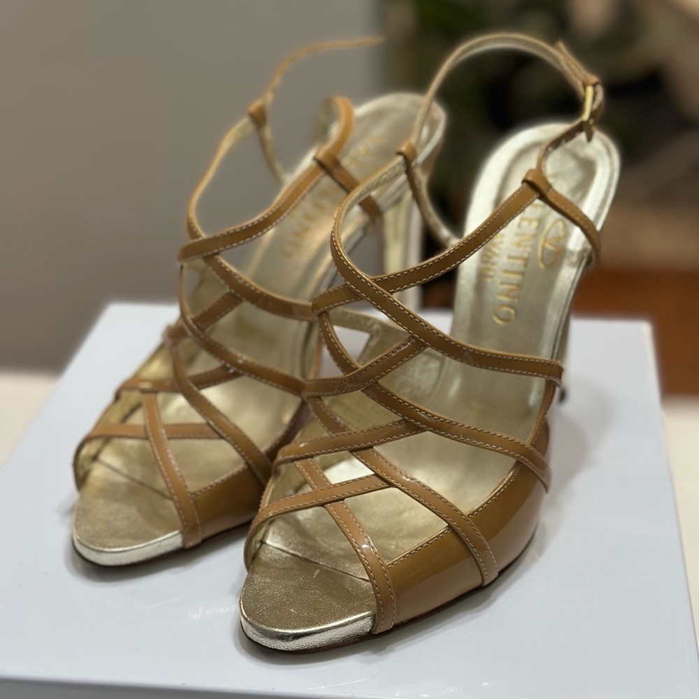 Valentino Garavani Gold & Nude Strappy Heels – Size 36 (Made in Italy)